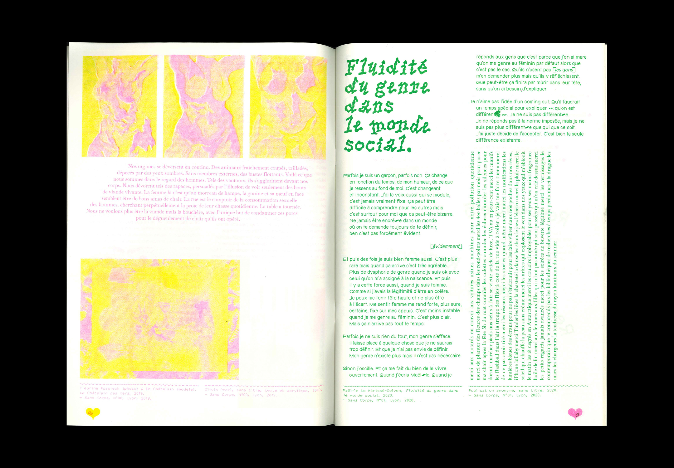 Double page de la publication Sans Corps