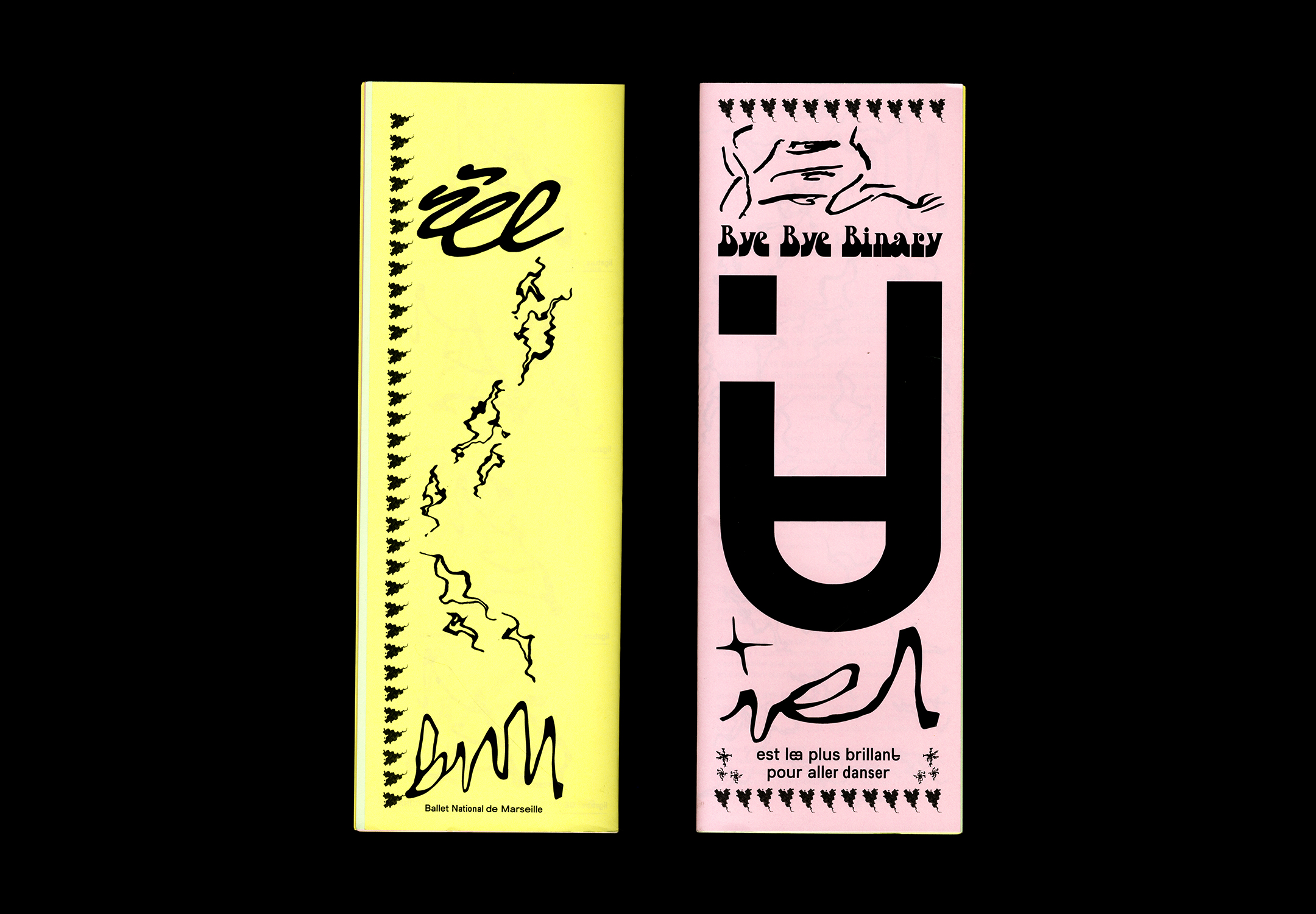 Couverture et quatrième de couverture du fanzine, sur papiers colorés rose et jaune.
