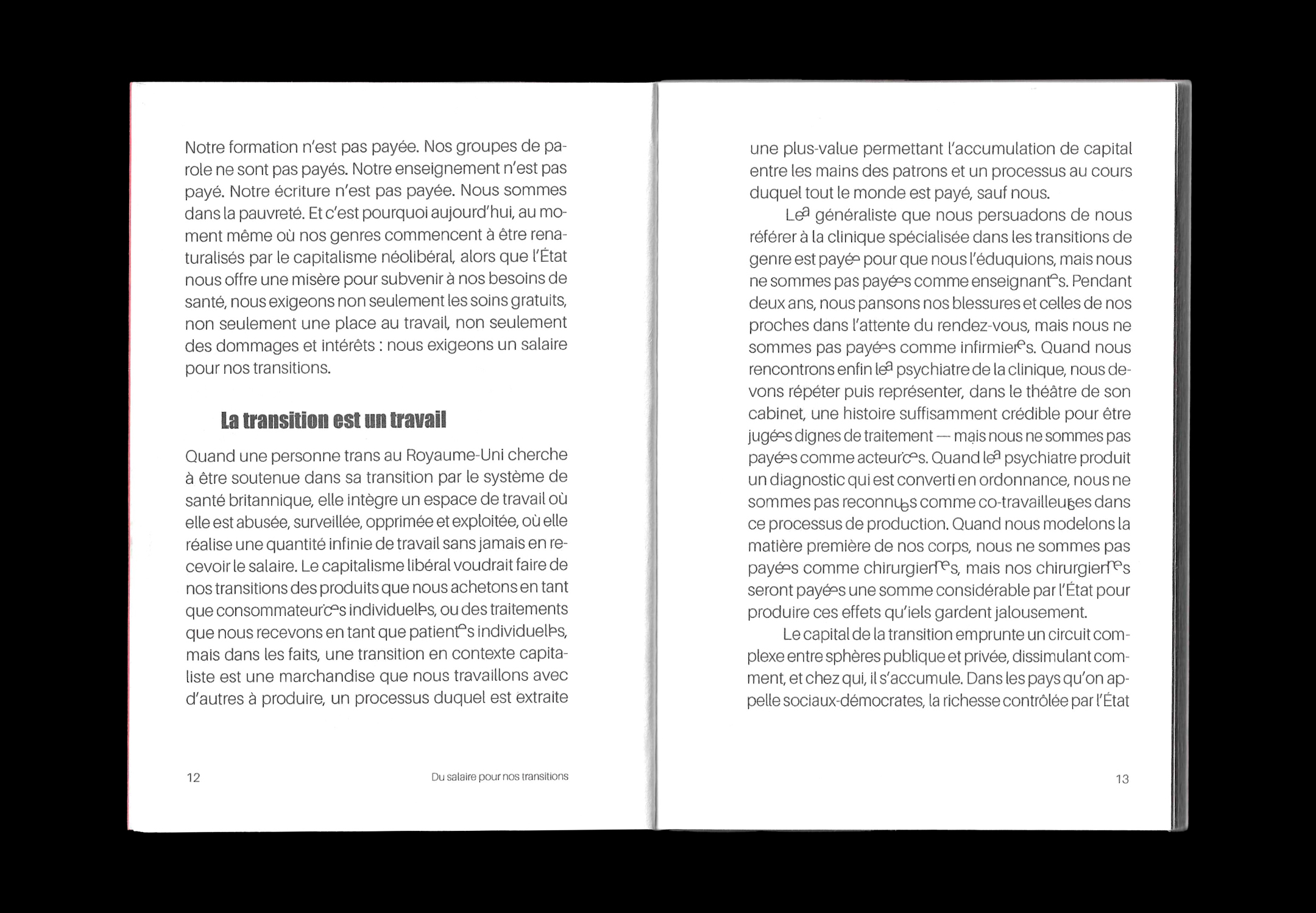 Double page du livre Du salaire pour nos transitions