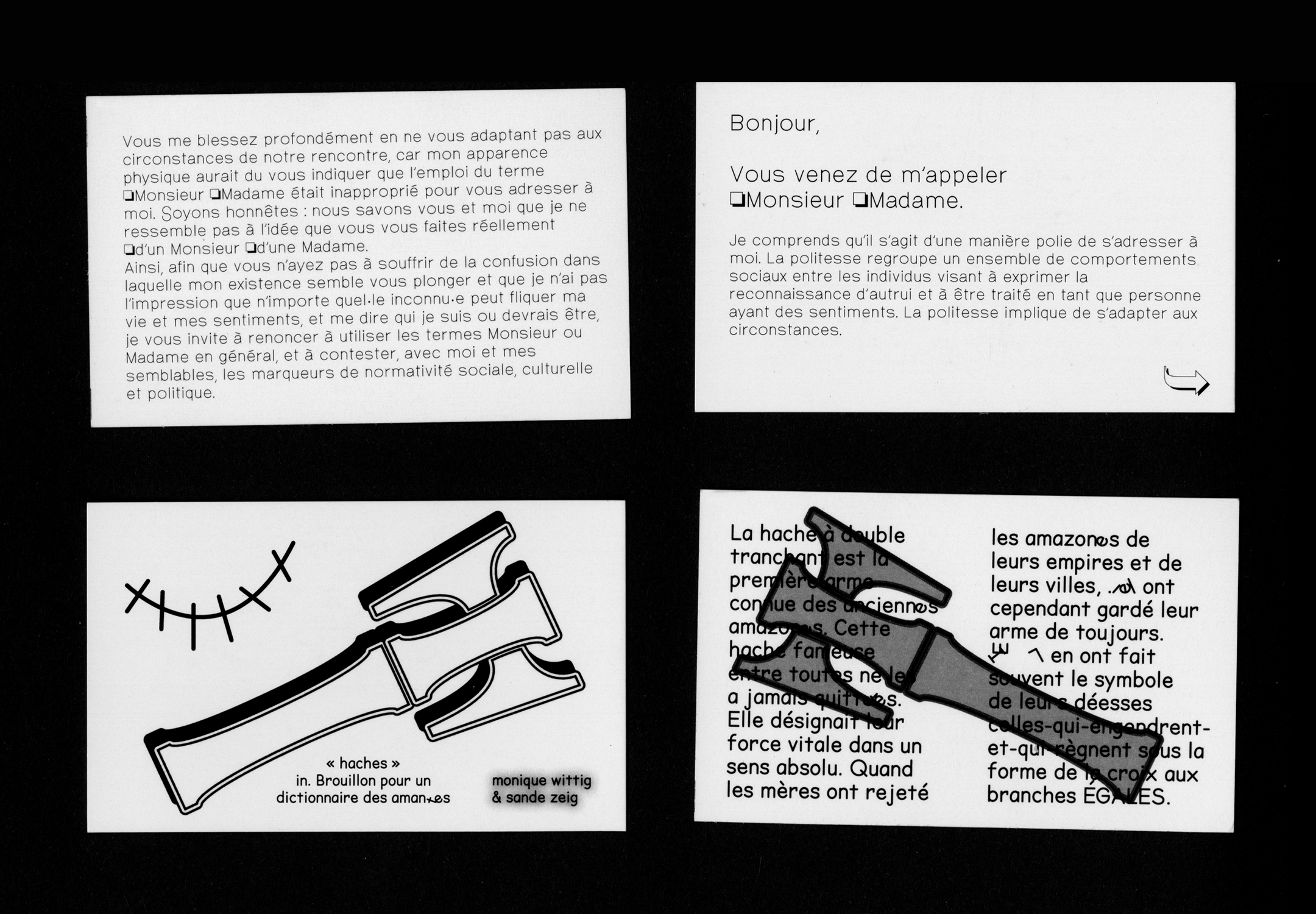Callings Cards de Bye Bye Binary pour l'exposition collective Subversif·ves, graphisme, genre et pouvoir au MUDAC de Lausanne lors de la Fête du Slip 2021.