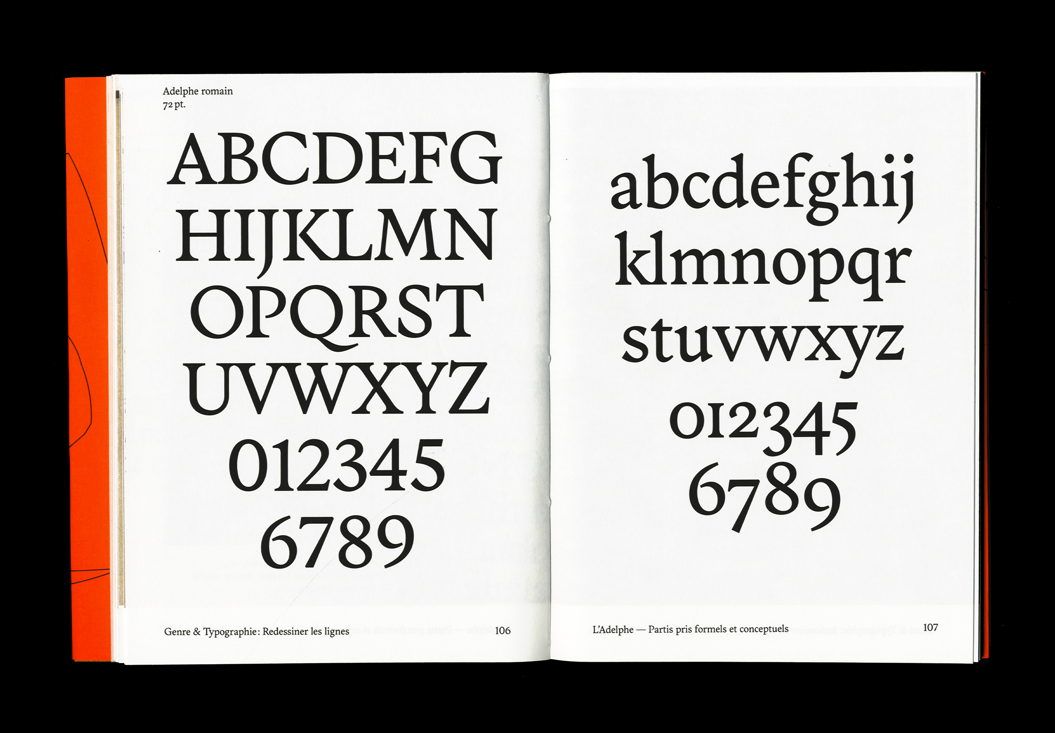 Vue d'une double page faisant office de spécimen typographique.
