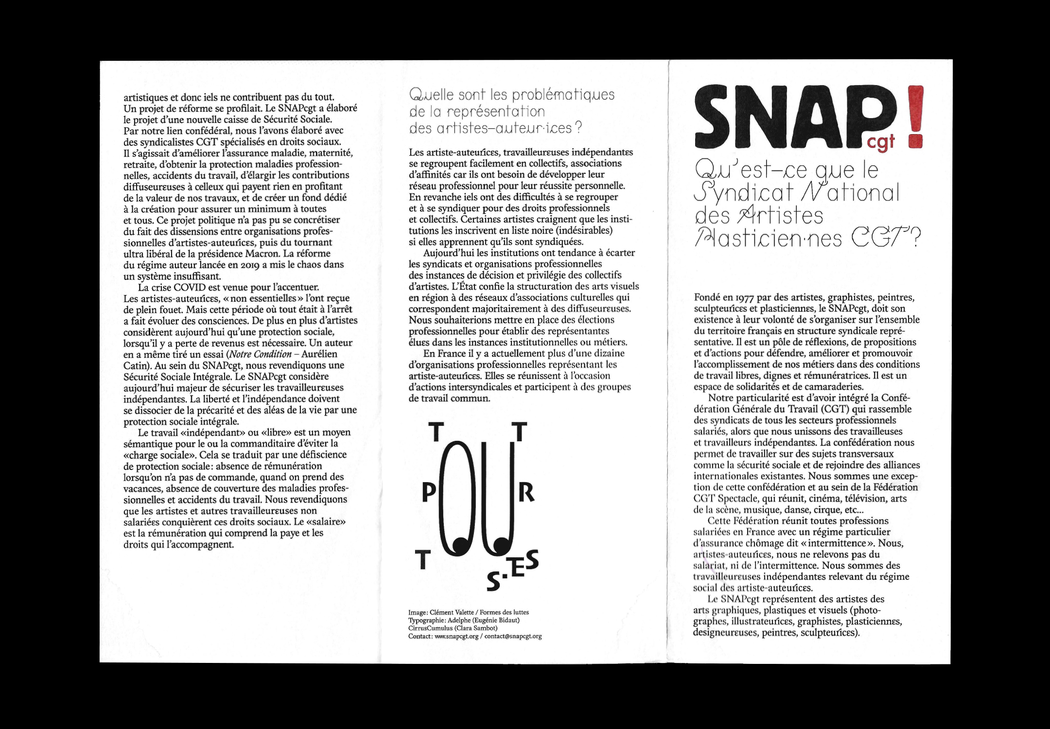 Recto de la brochure su SNAPcgt, texte sur feuille A4 pliée en 3.