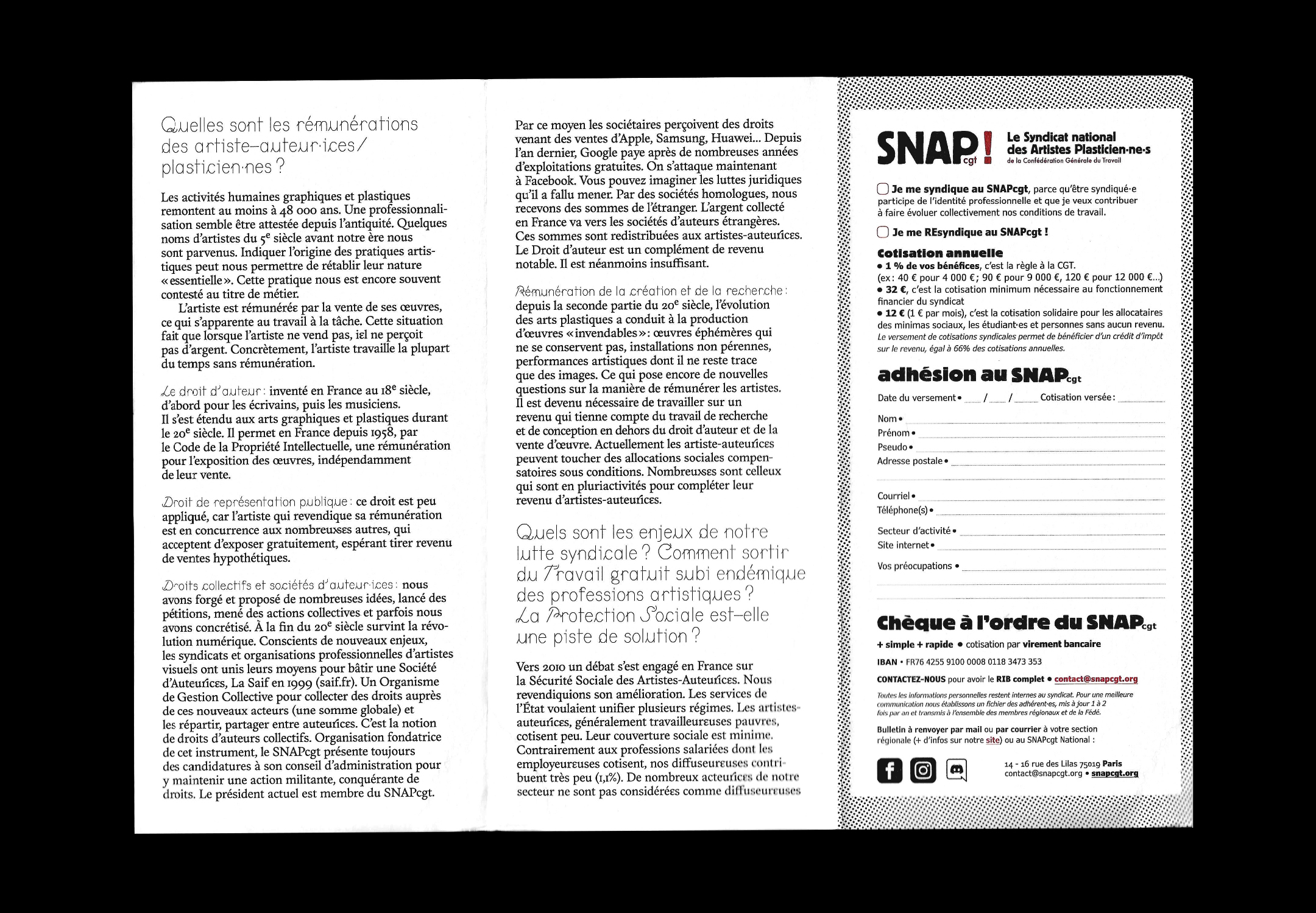 Recto de la brochure su SNAPcgt, texte sur feuille A4 pliée en 3