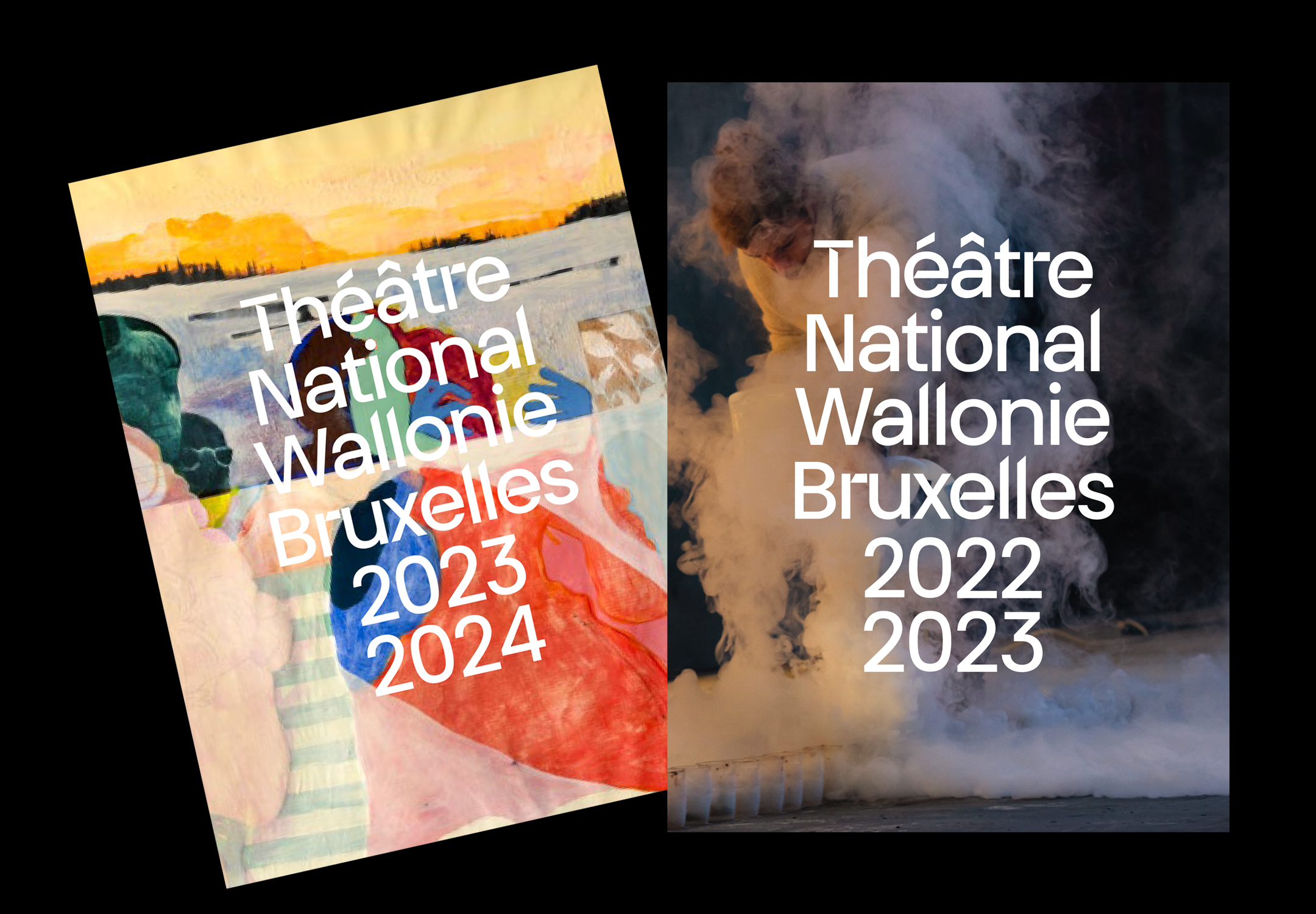 Couverture des brochures de saison 22·23 et 23·24 du Théâtre National Wallonie-Bruxelles
