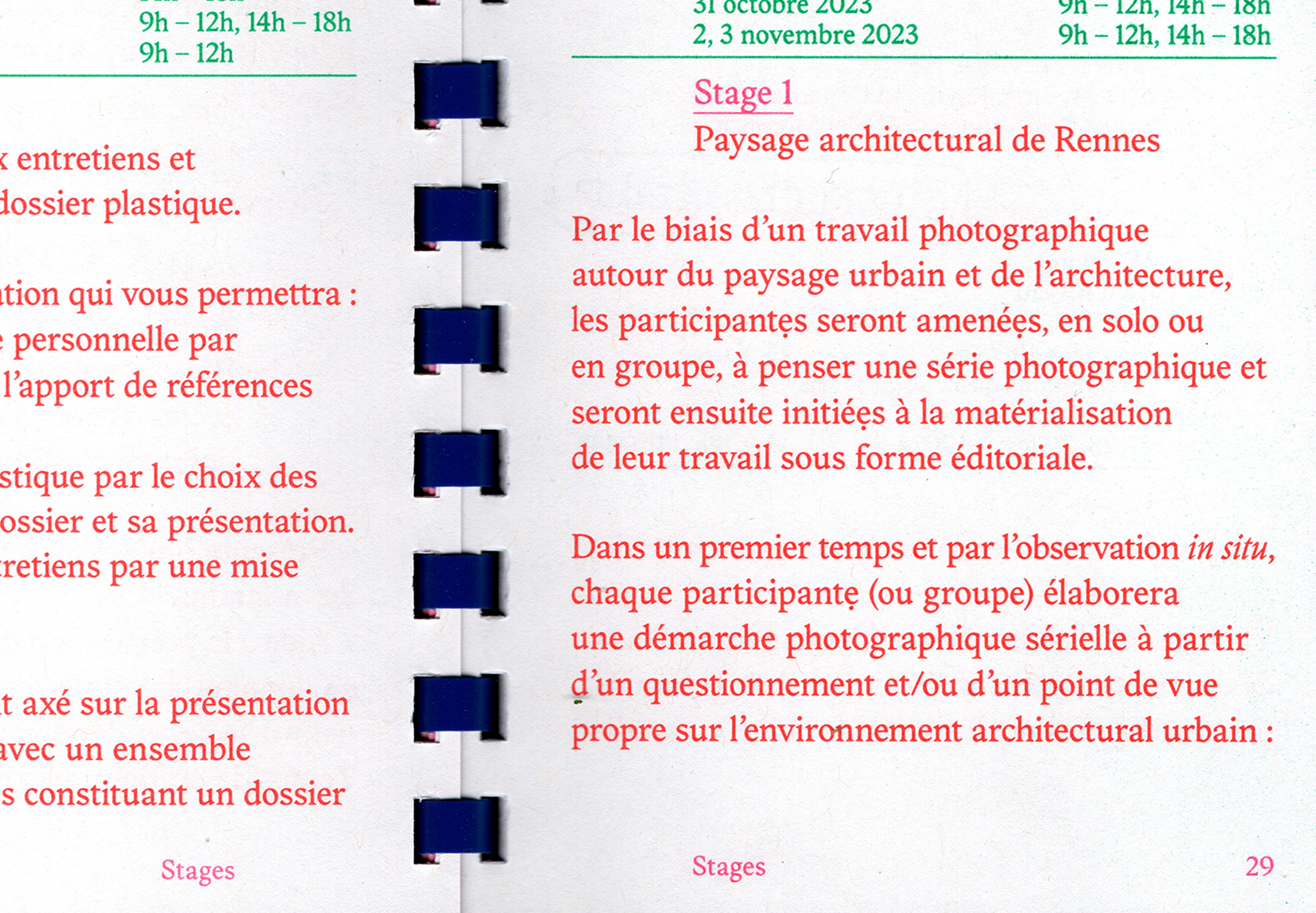 Détail d'une page intérieure de la brochure des Cours Publics 23-24 de l'EESAB Site de Rennes