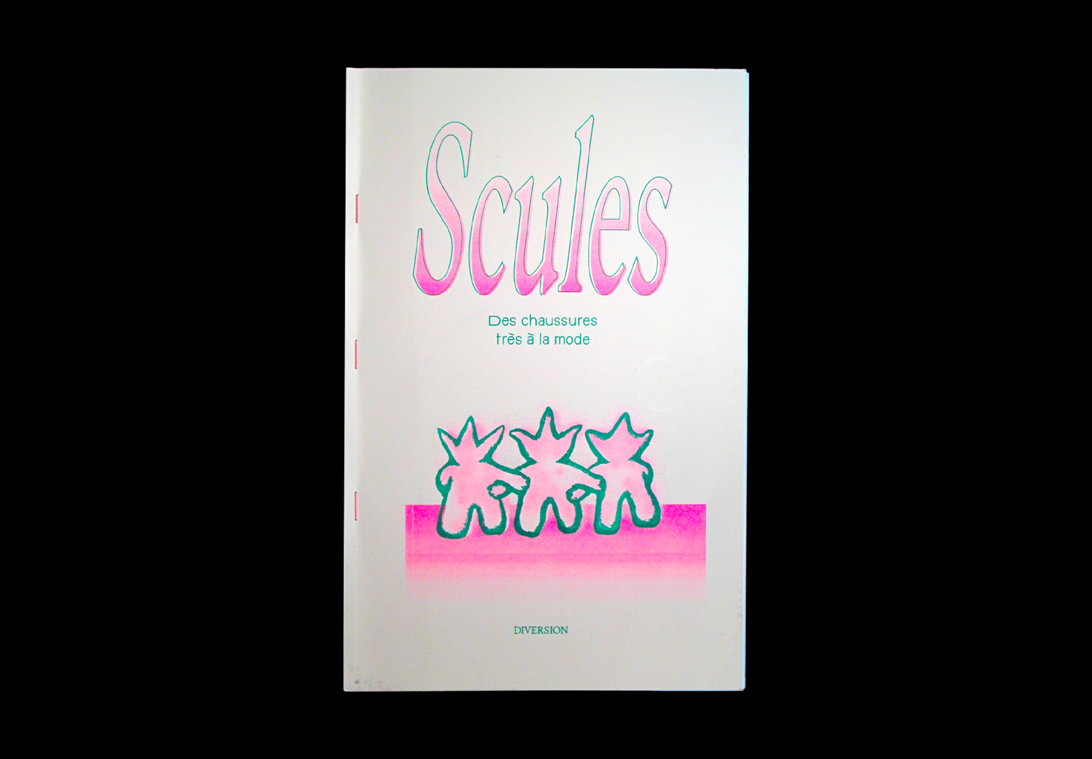 Couverture du fanzine Scules, titre et illustration rose et vert fluo.