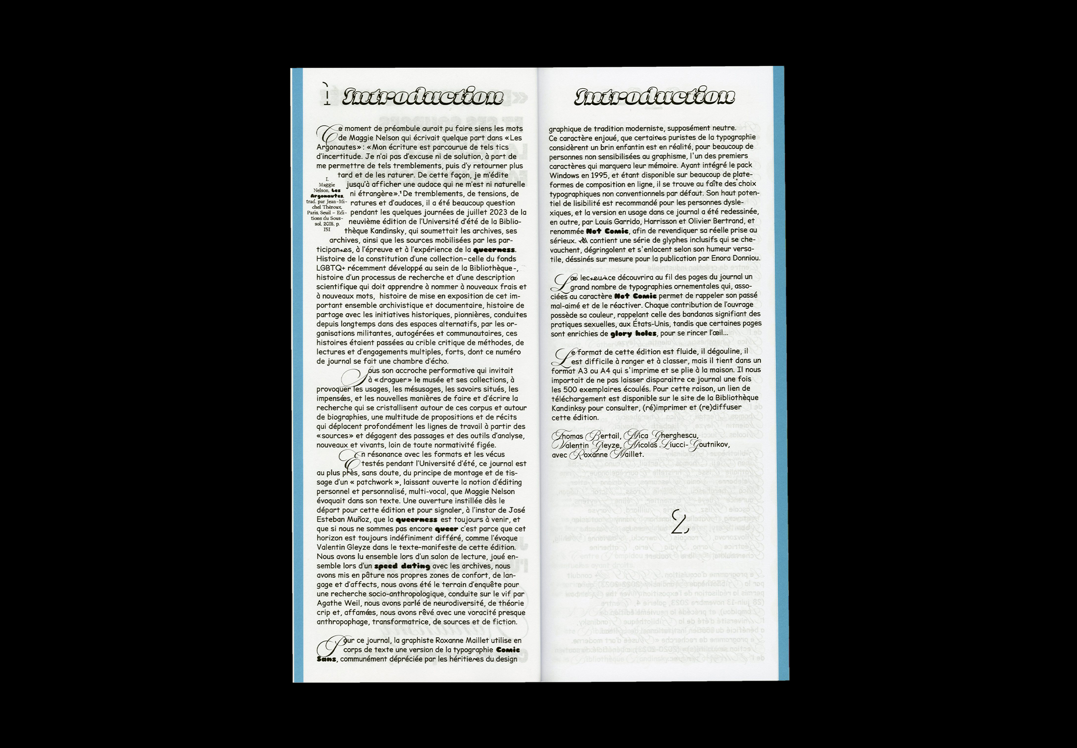 Introduction du journal de l'Université d'été de la Bibliothèque Kandinsky, « "Draguer" le musée et ses sources : la queerness face aux archives », n° 9.
