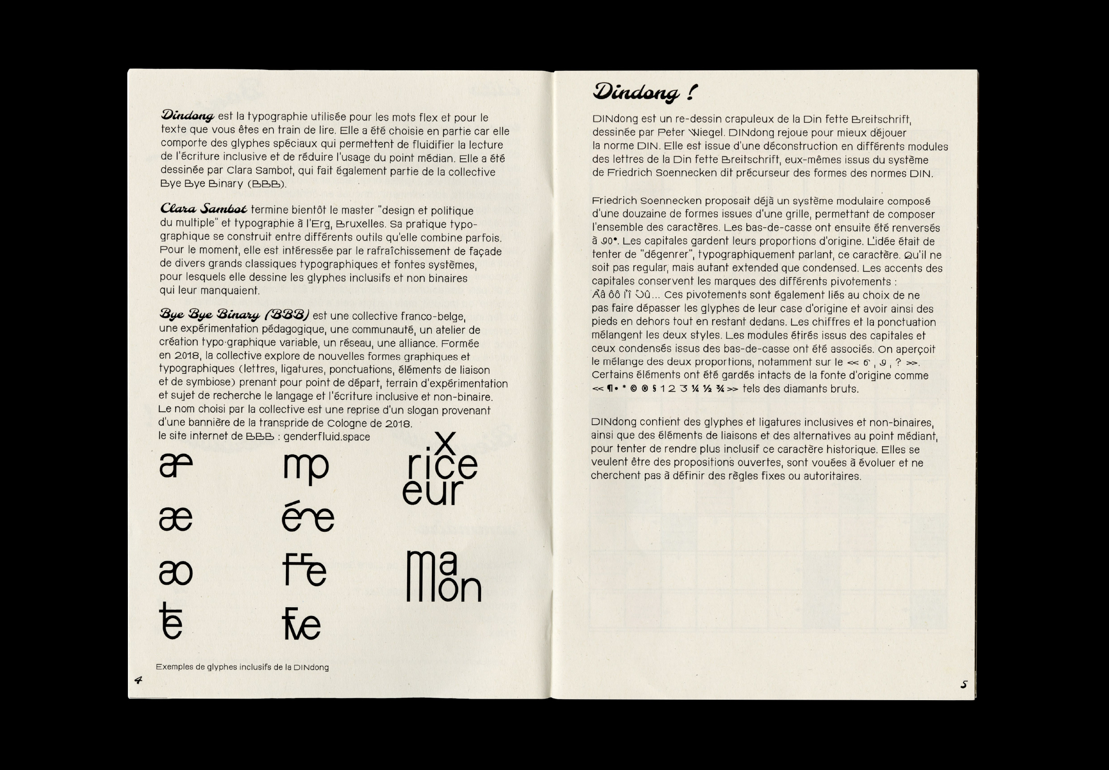 Double page intérieure présentant la typographie utilisée