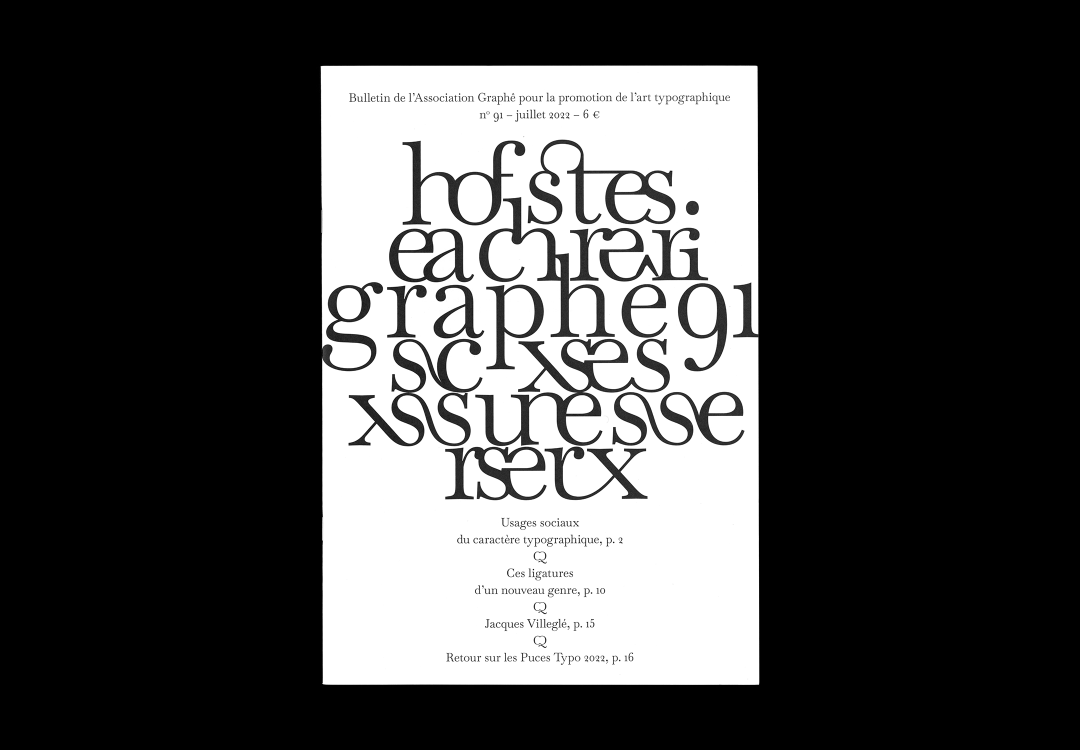 Couverture du n°91 de la revue Graphê montrant une composition avec de nombreuses ligatures post-binaires.