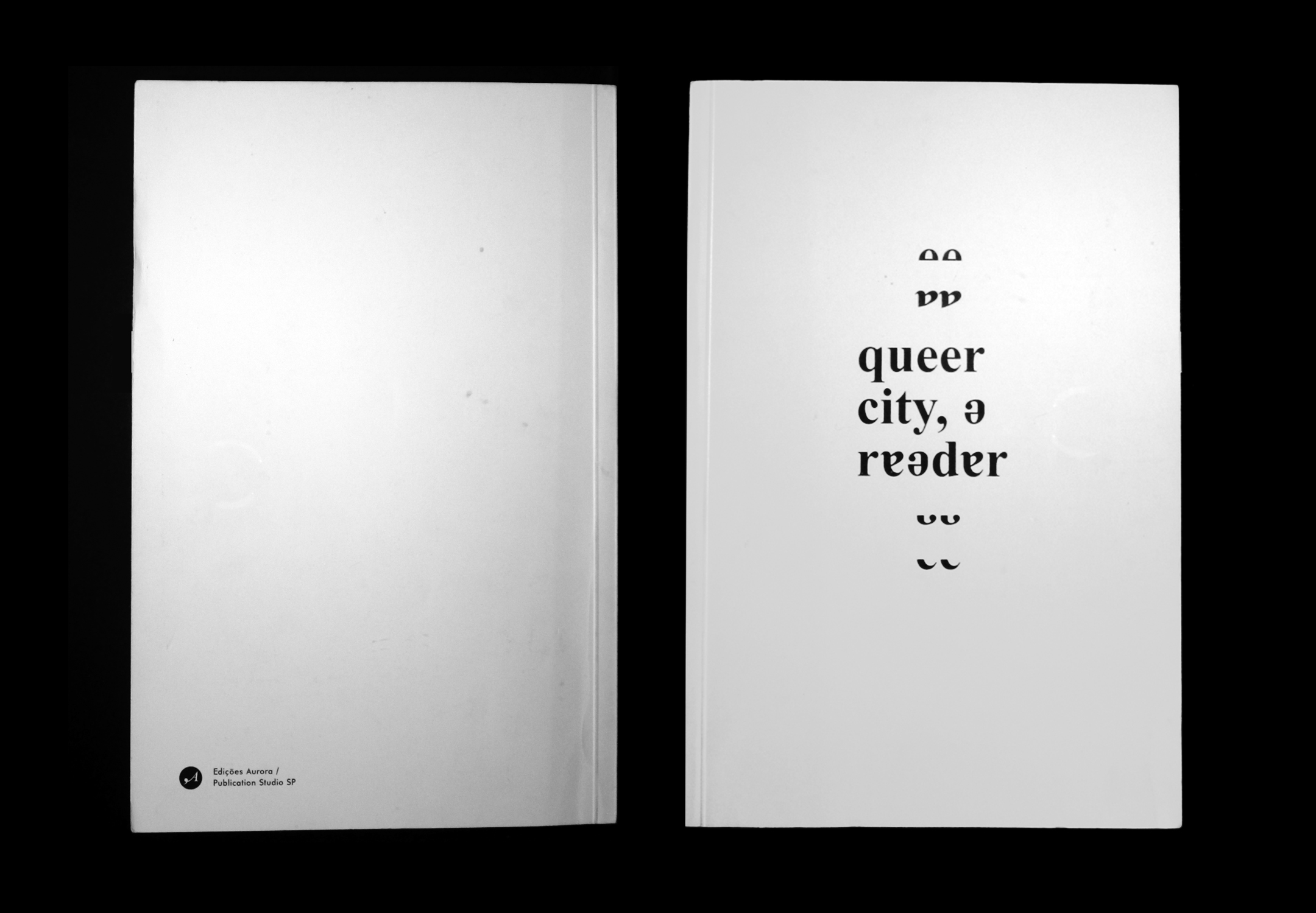 Livre à la couverture blanche, assez étroit, au centre, le titre queer city, a reader est composé en queer romain times. Les e et les a sont retournés.