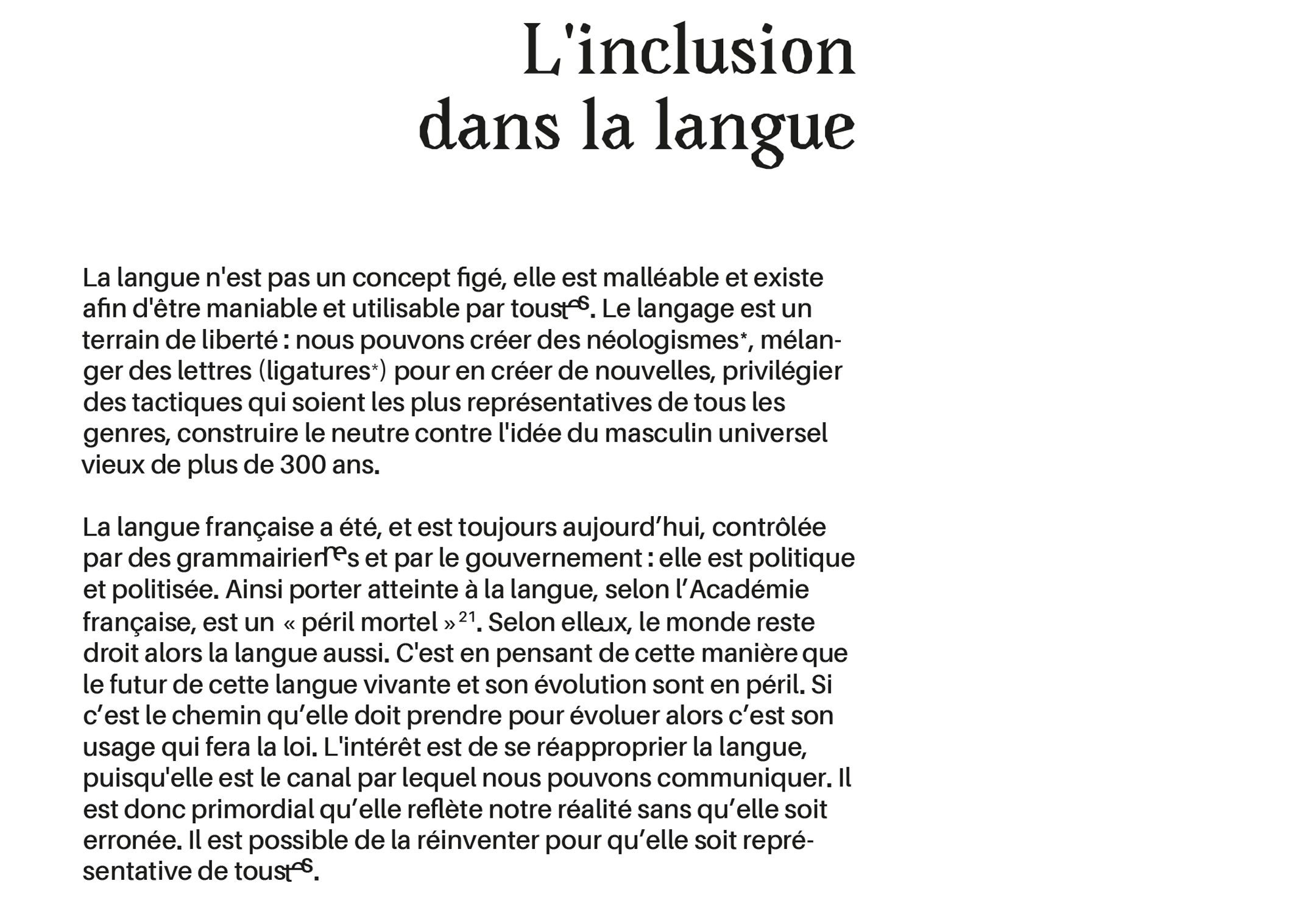 Détail d'une page du mémoire L'inclusion dans la langue