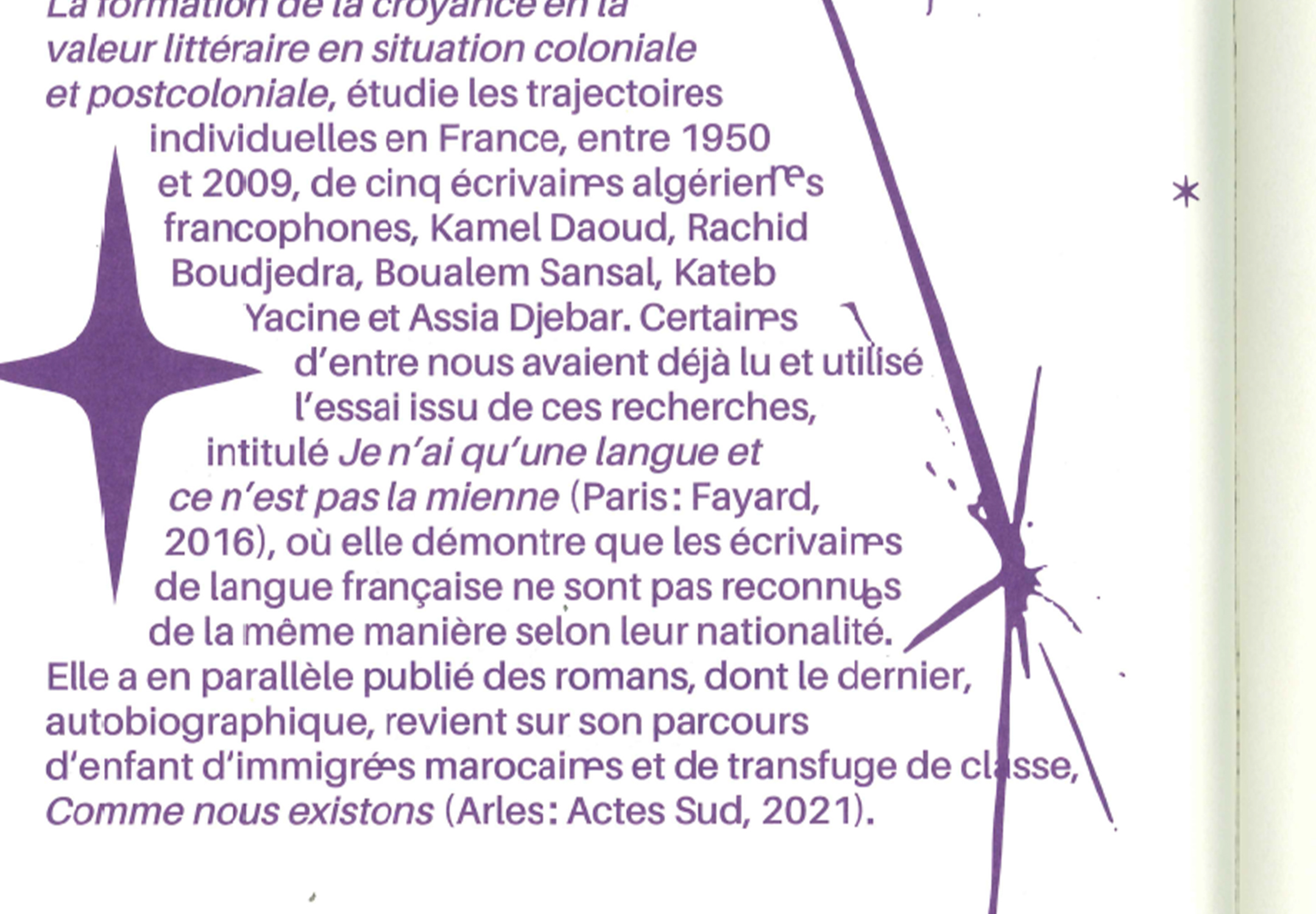 Détail d'un page du livre Pour des écoles d'art féministes ! avec des ligatures post-binaires