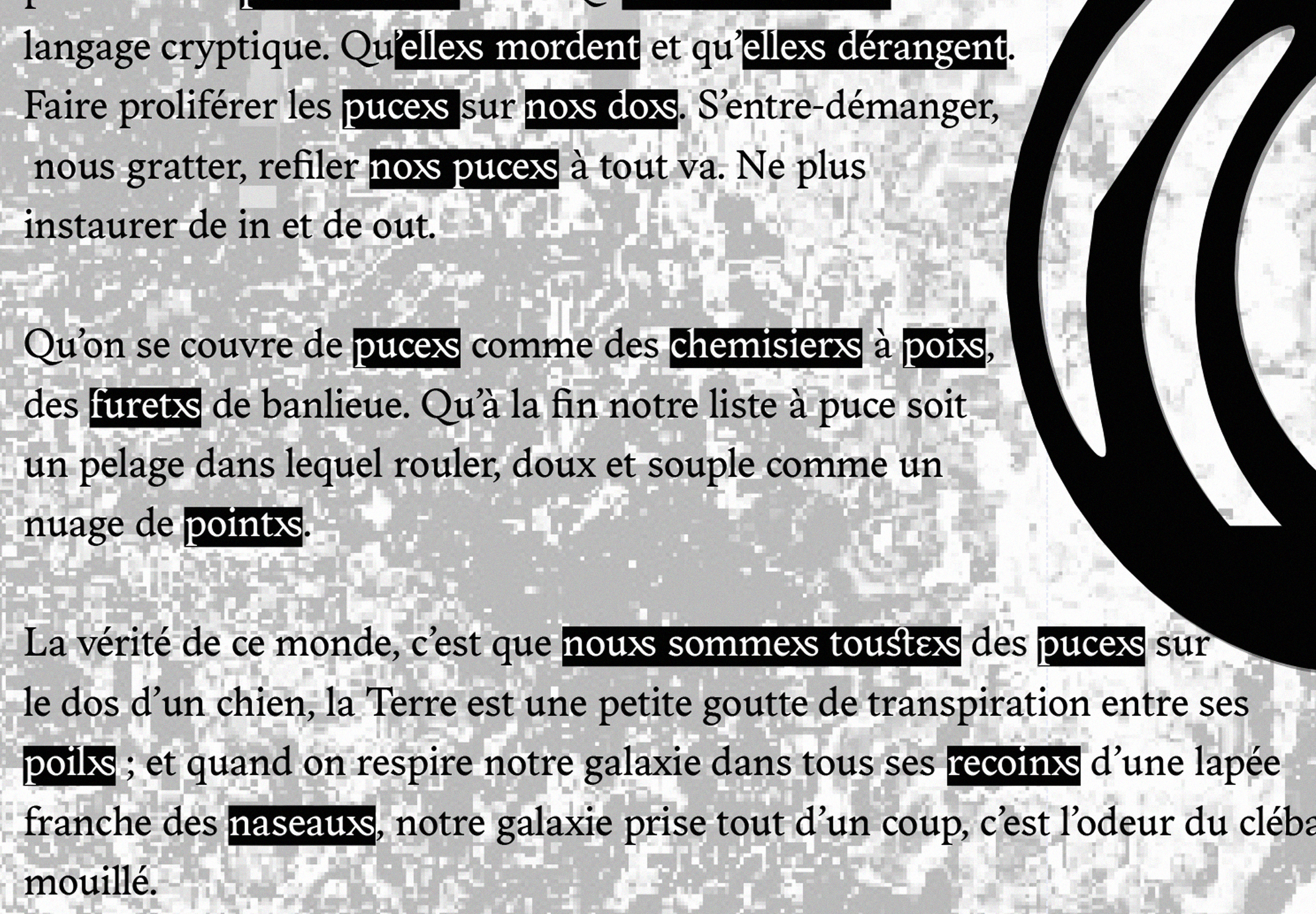 Vue rapprochée de la composition typographique.