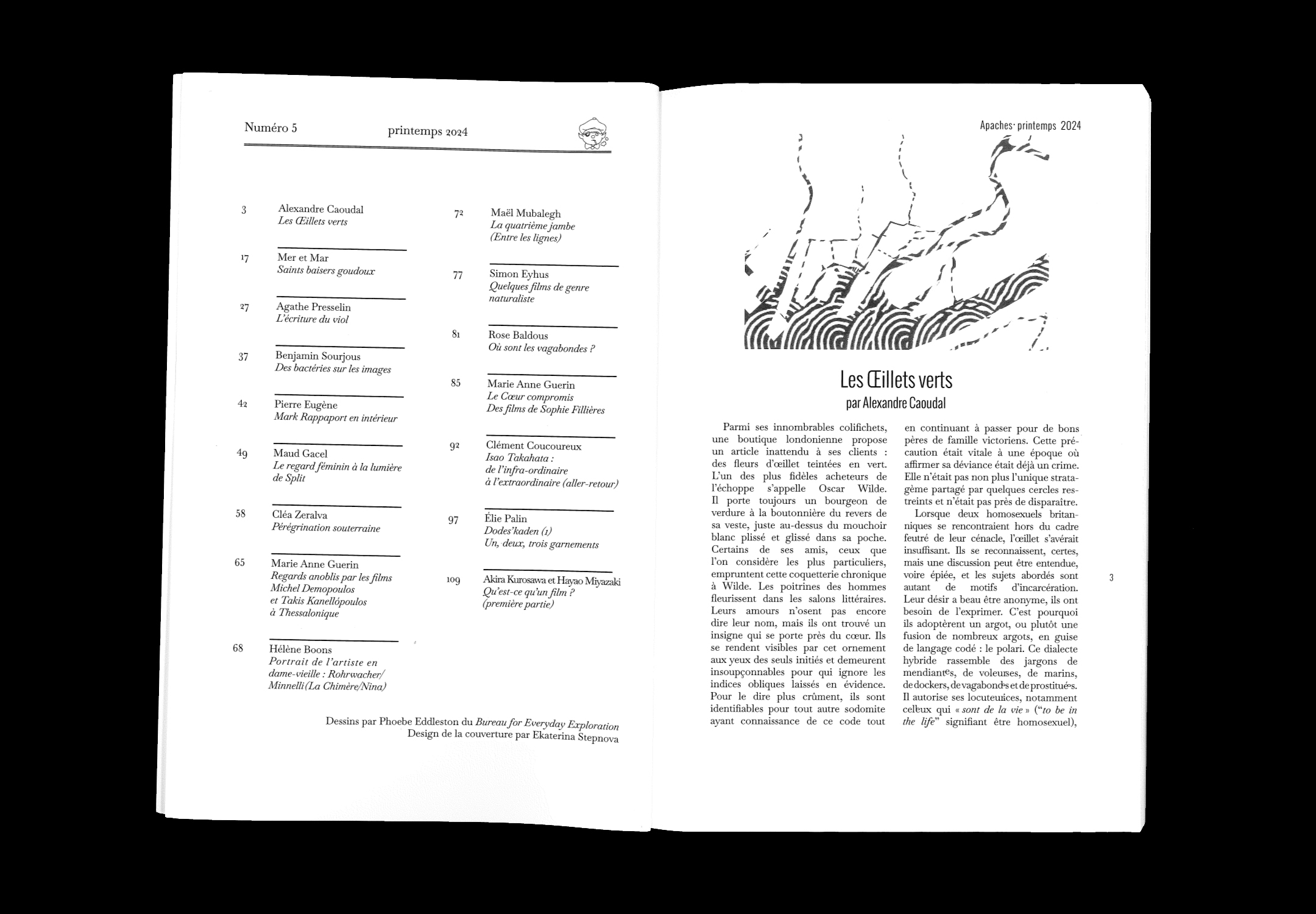 Double-page intérieure de la revue, sommaire et éditorial.