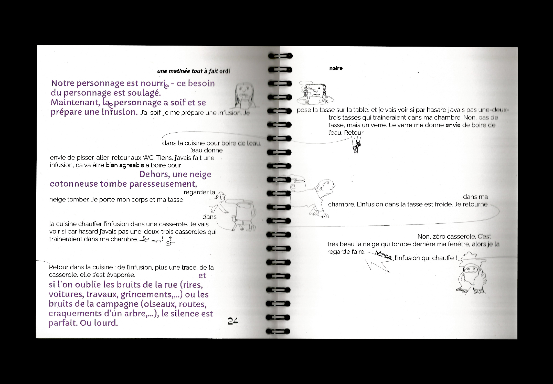 Double-page de texte avec des illustrations.