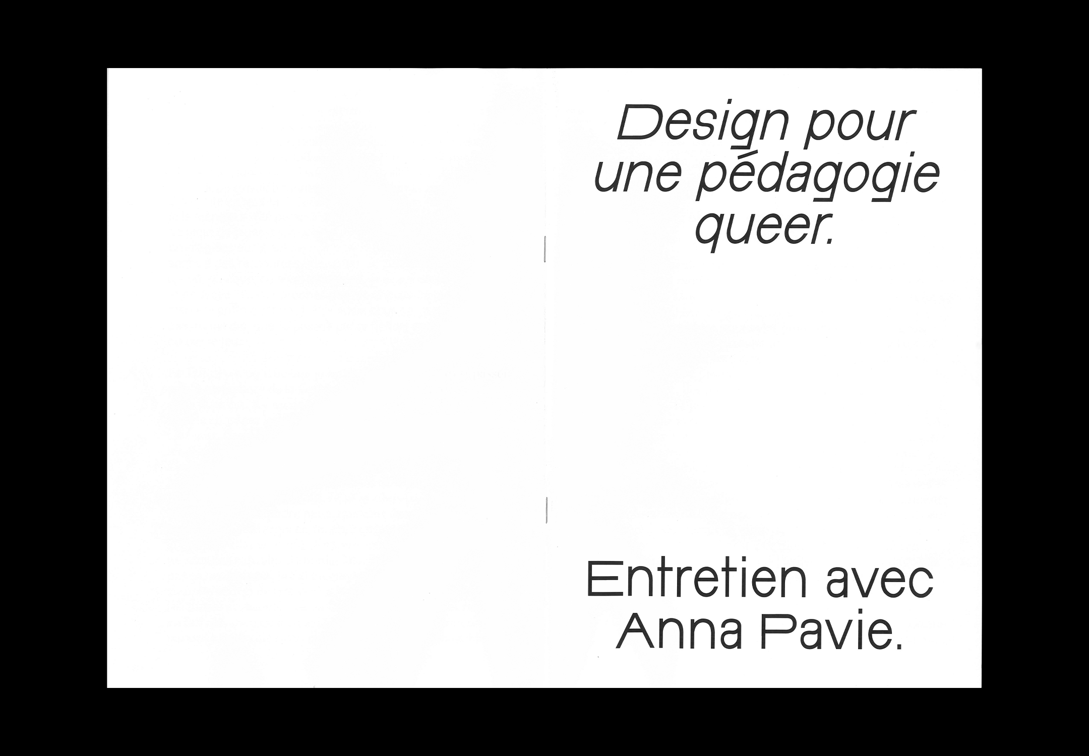 Première et quatrième de couverture du livret Design pour une pédagogie queer. Entretien avec Anna Pavie.