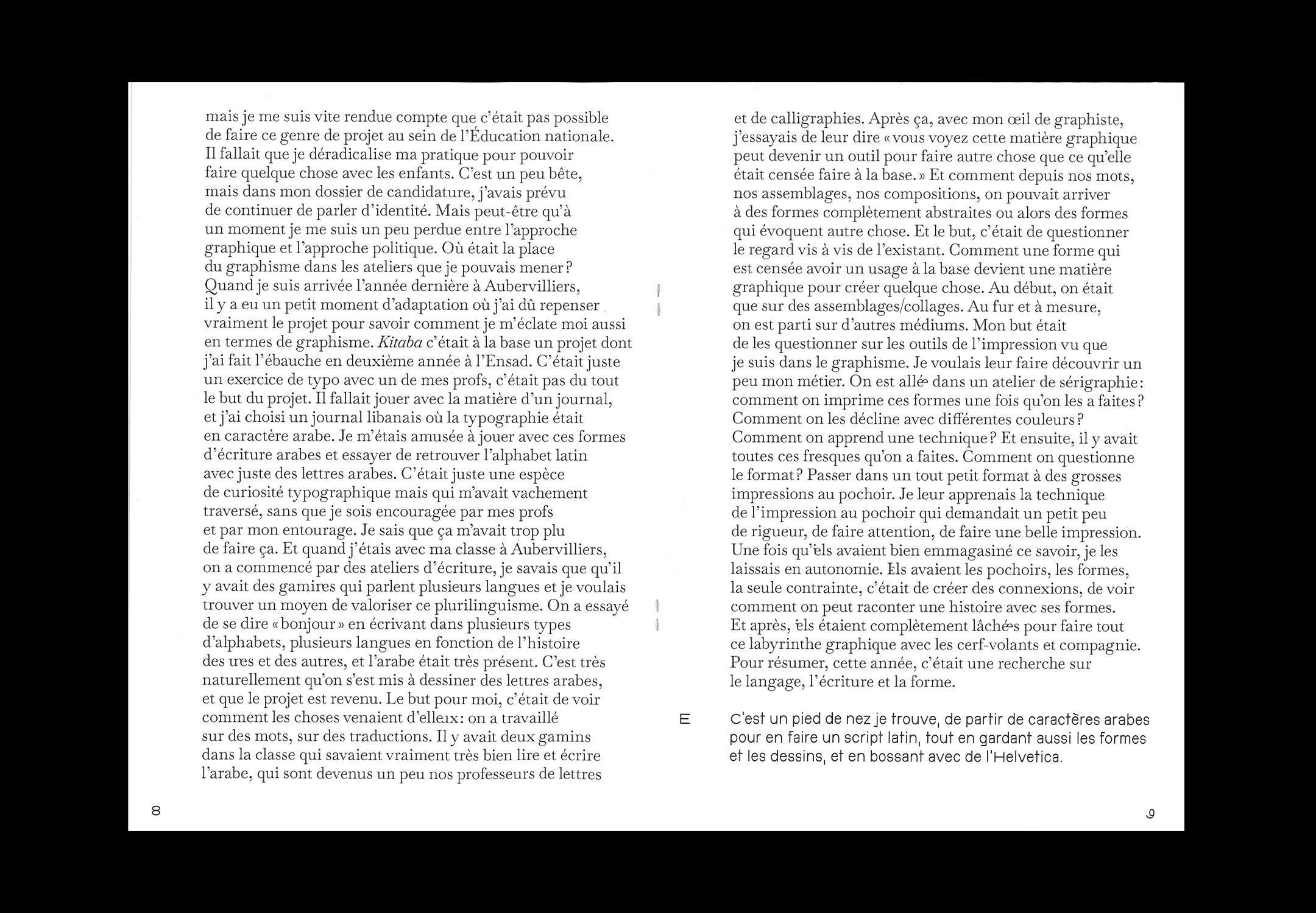 Double page du livret Déradicaliser sa pratique. Entretien avec Charlotte Attal.