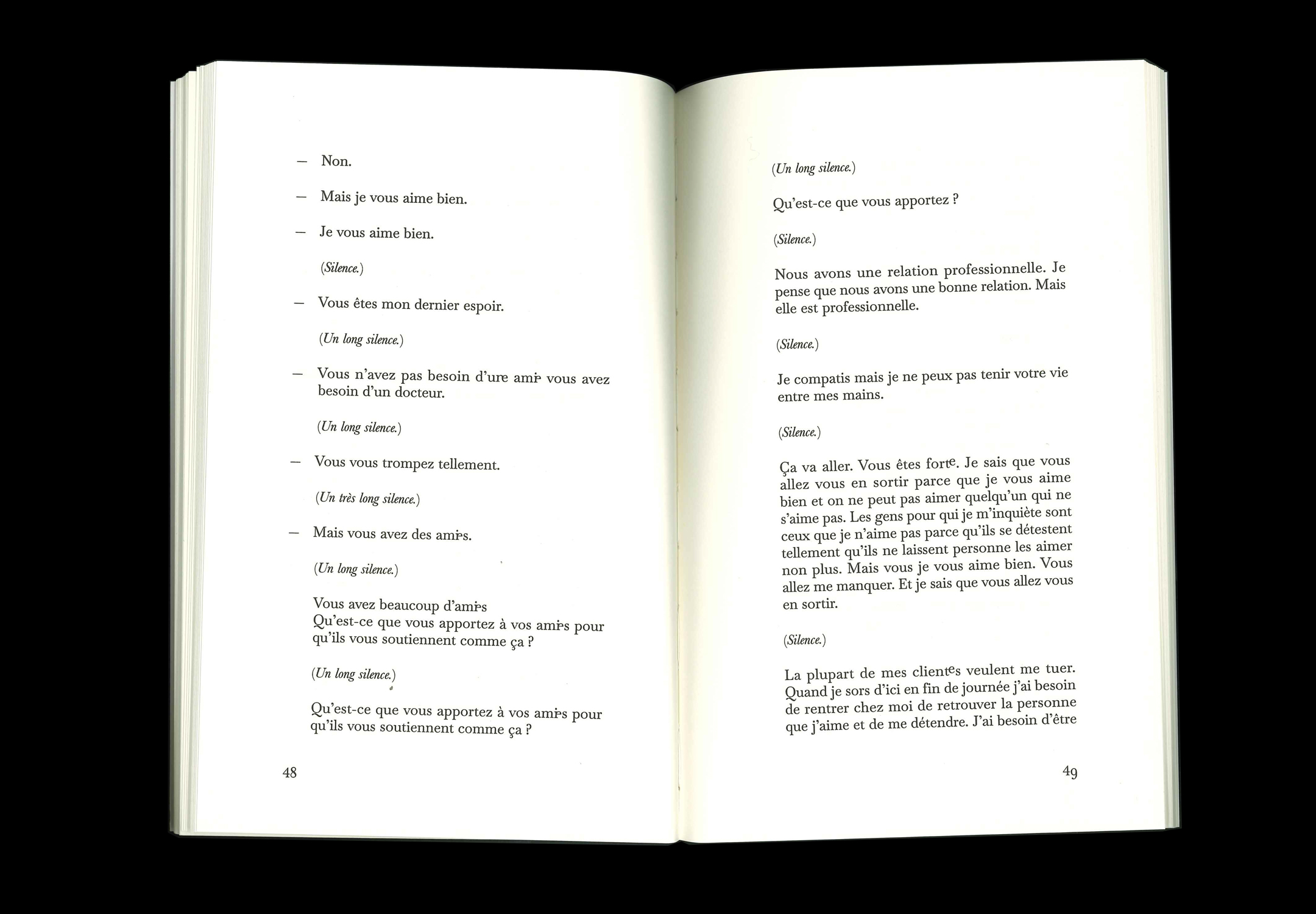 Double page intérieure du livre 4:48 Psychose de Sarah Kane