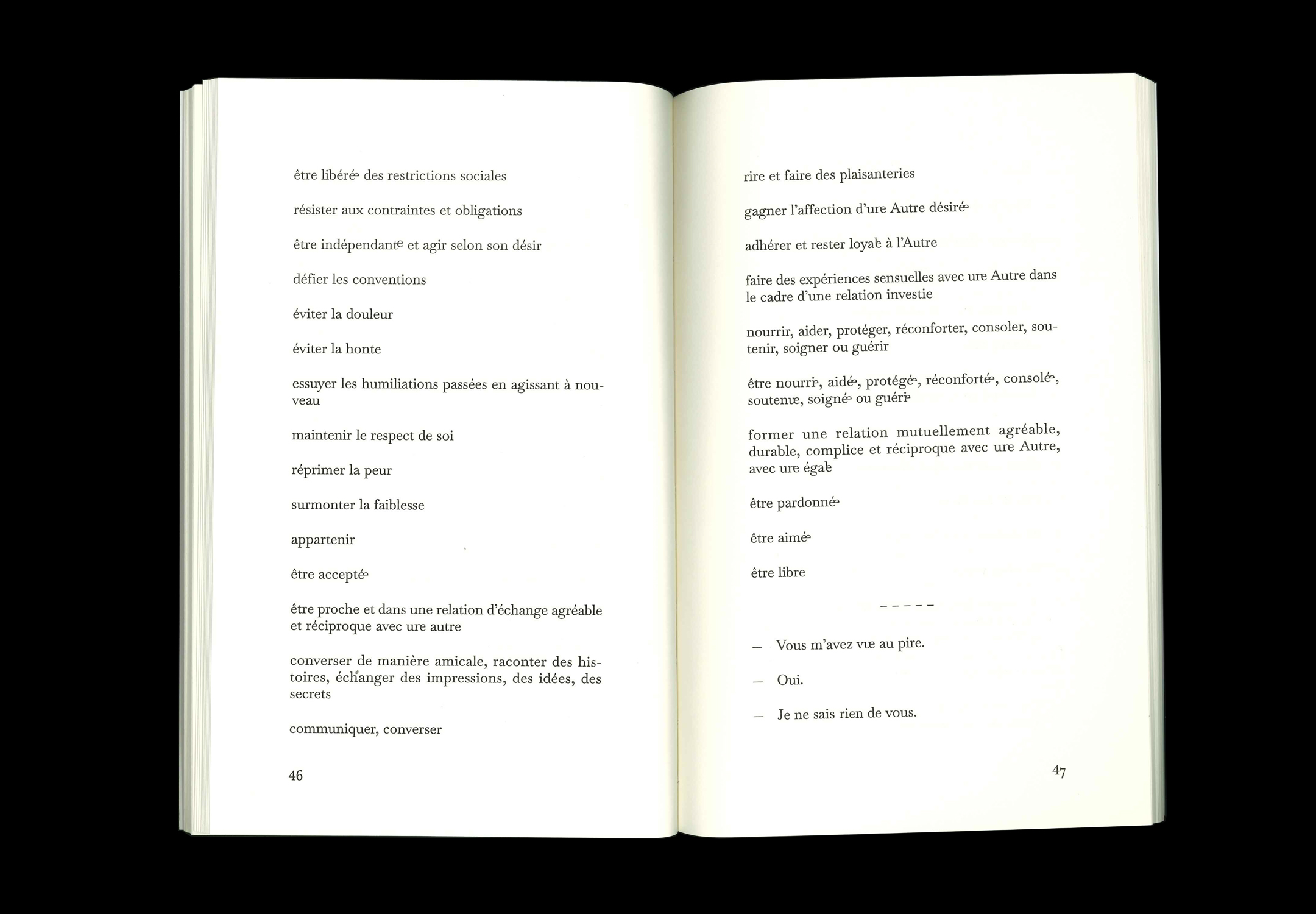 Double page intérieure du livre 4:48 Psychose de Sarah Kane