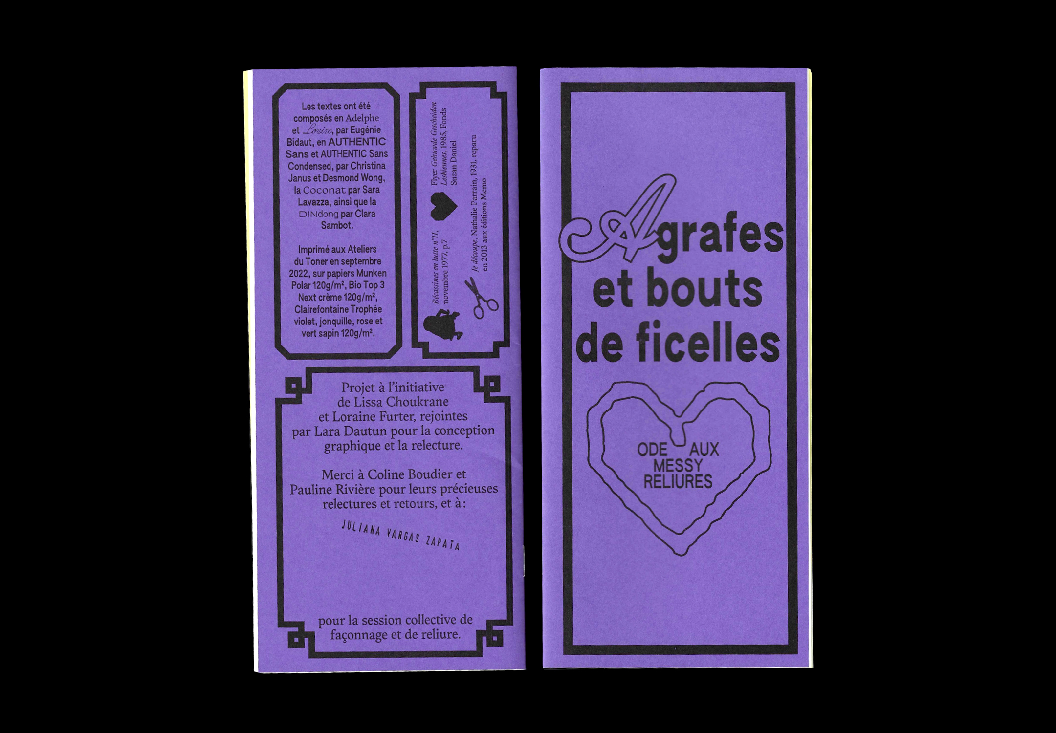 Couverture et quatrième de couverture, papier violet, texte noir