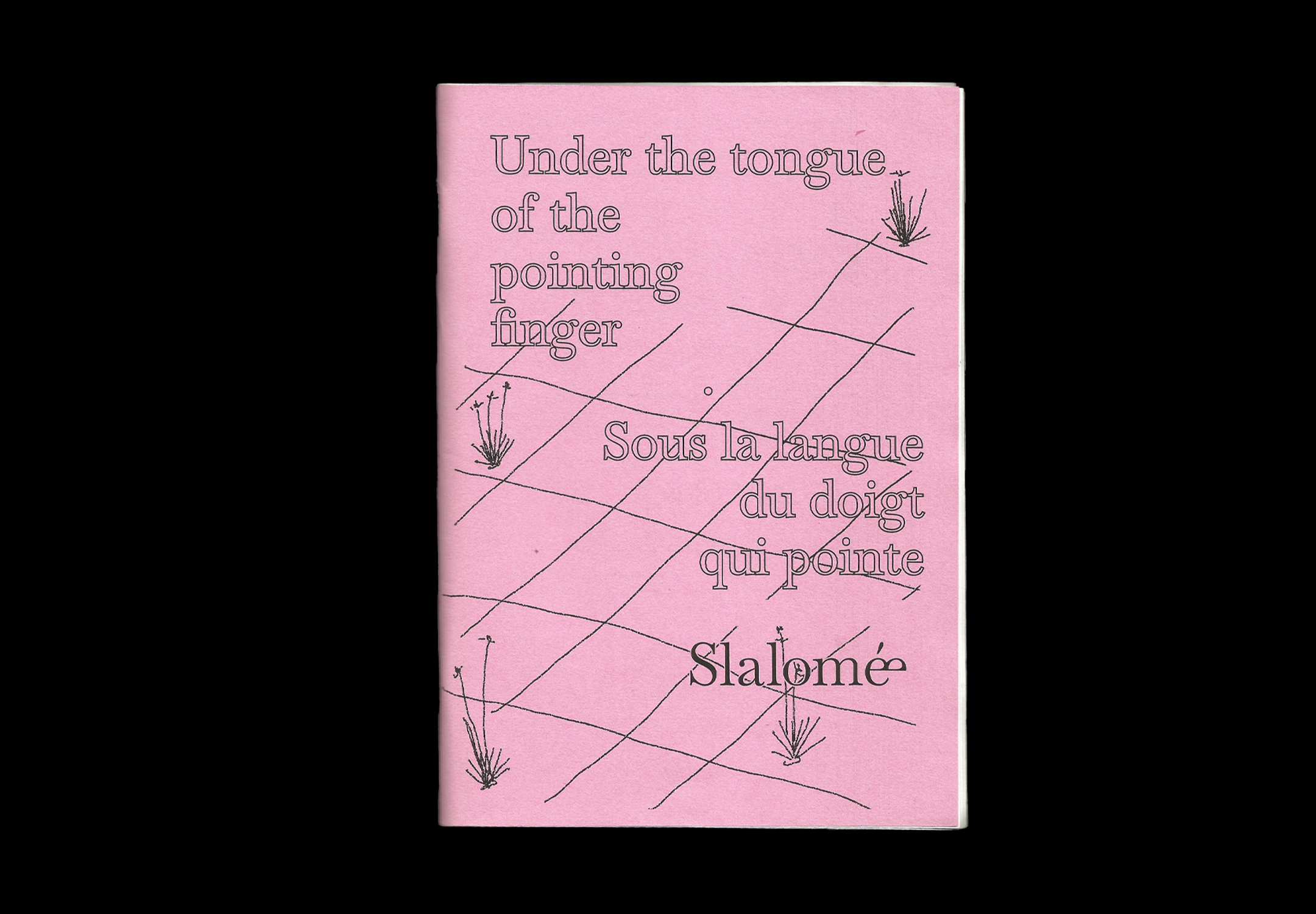 Couverture du livre, papier rose et typo noire.