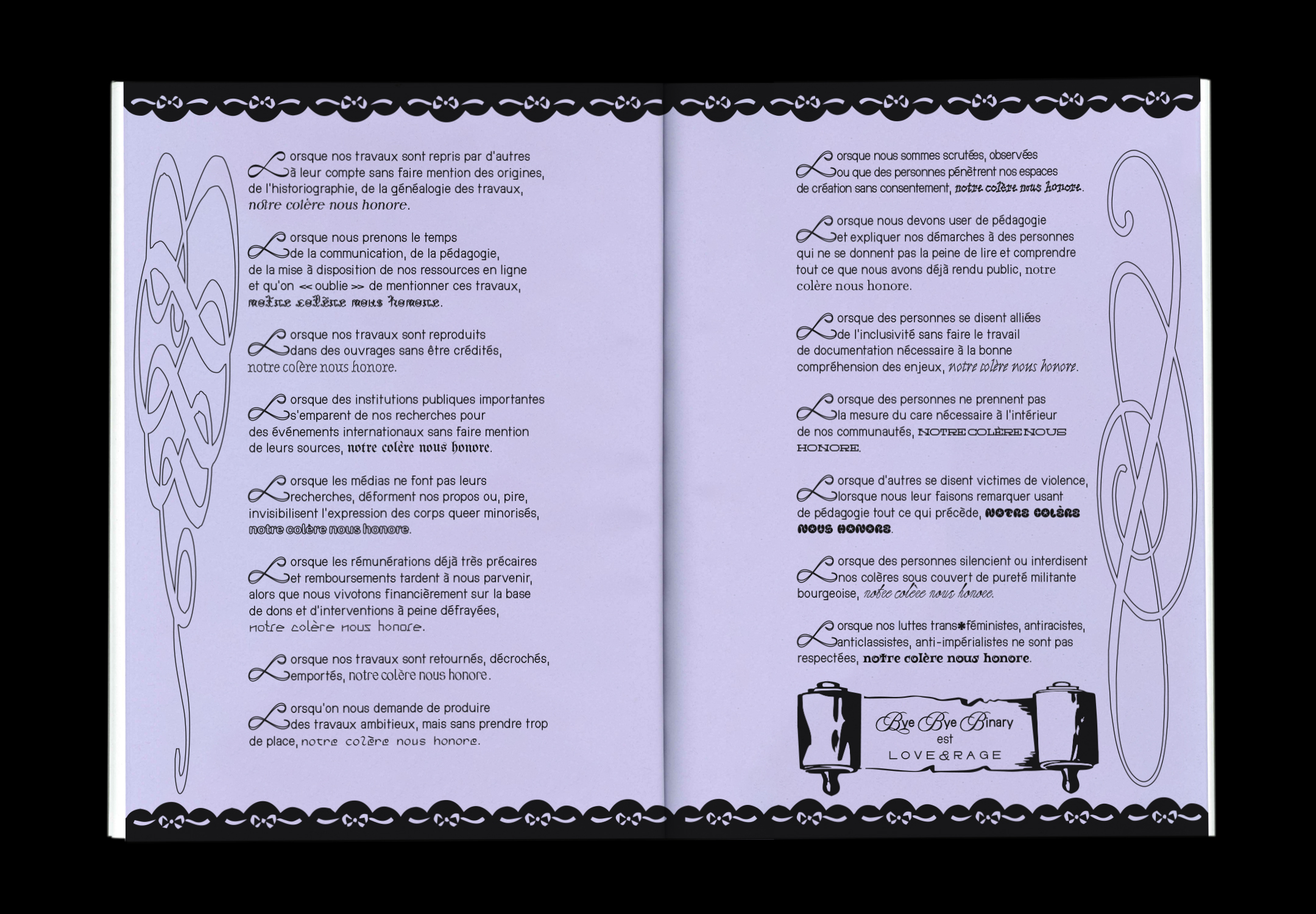 Double page du manifeste Love & Rage